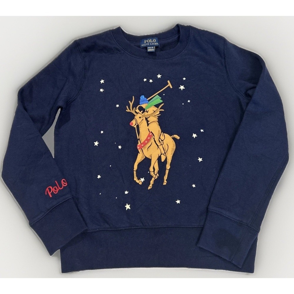 Polo Ralph Lauren Reindeer Polo Pony Fleece Sweatshirt Big Pony Graphic Med 8-10